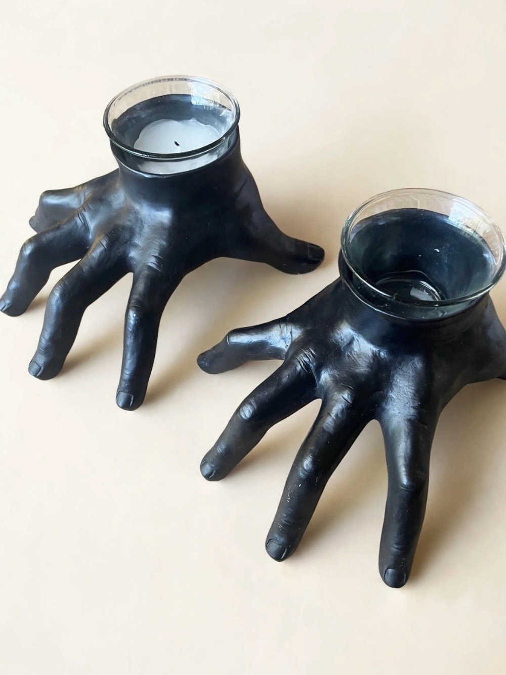 Hand Sculpted Black Hand Candle Holders - Unbranded